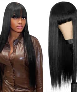 Pelucas de Cabello Humano Liso con Flequillo para Mujeres