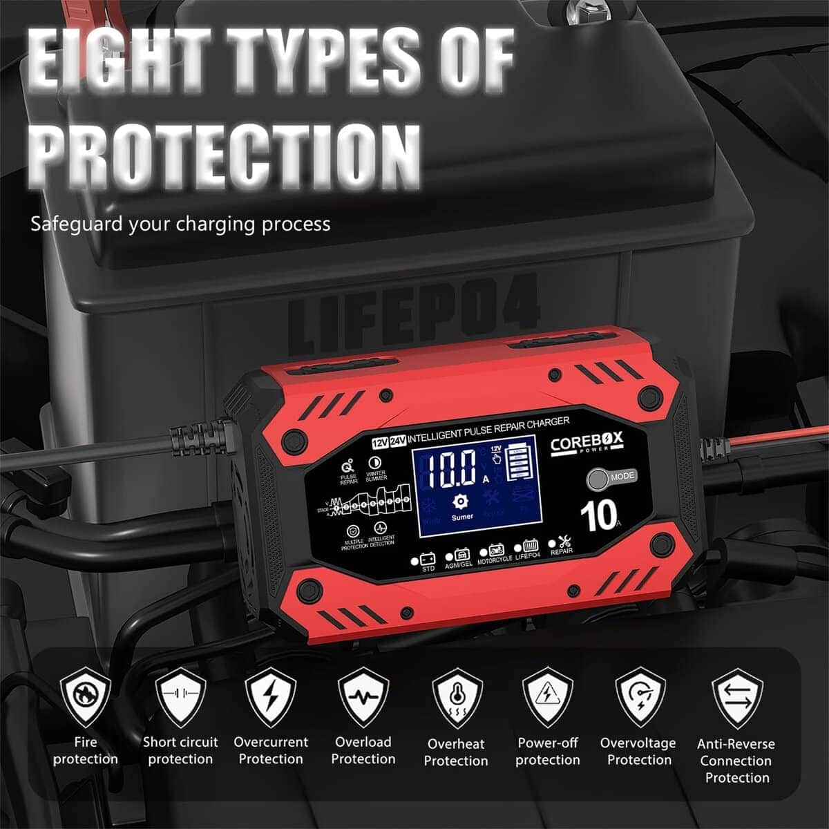 Cargador de Batería 10-Amp 12V/24V Inteligente para Coche - - Imagen 4