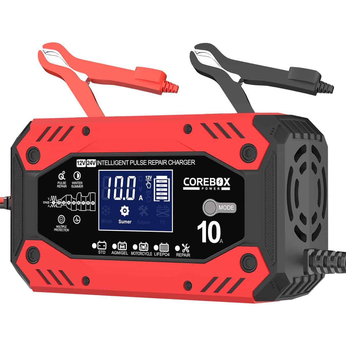 Cargador de Batería 10-Amp 12V/24V Inteligente para Coche -