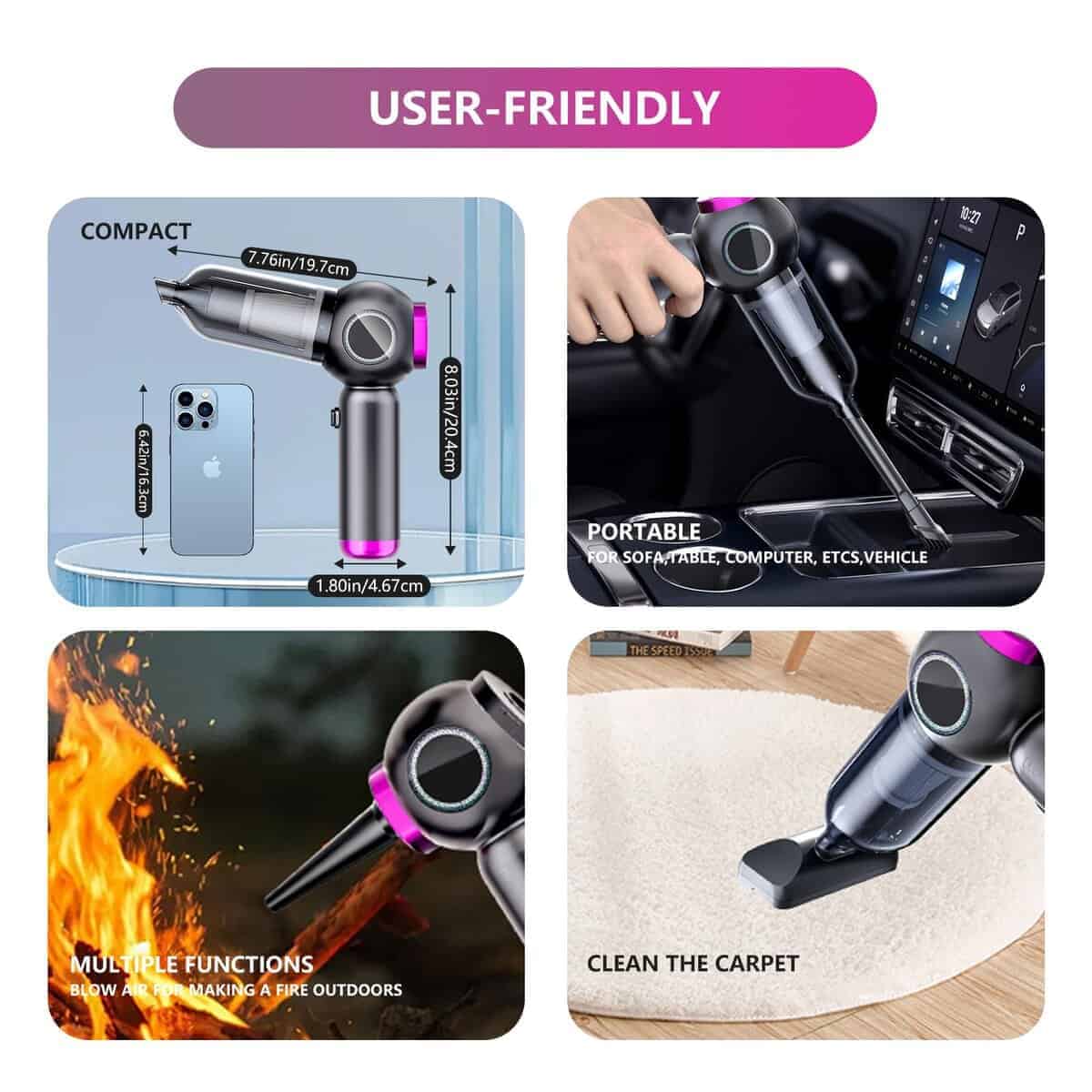 Aspiradora Portátil Inalámbrica para Detallado de Coches, - Imagen 4