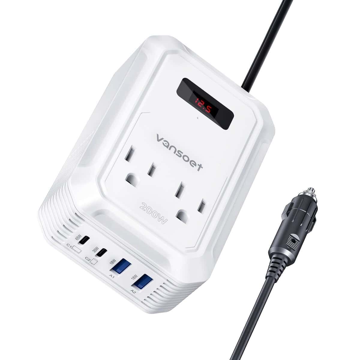 Inversor de corriente para automóvil de 200W -Blanco