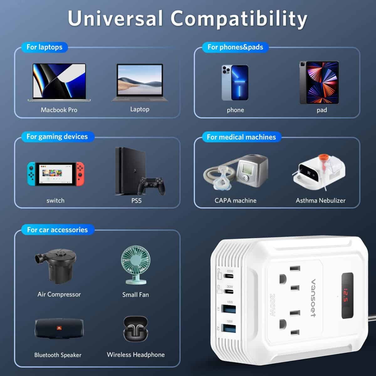 Inversor de corriente para automóvil de 200W -Blanco - Imagen 9