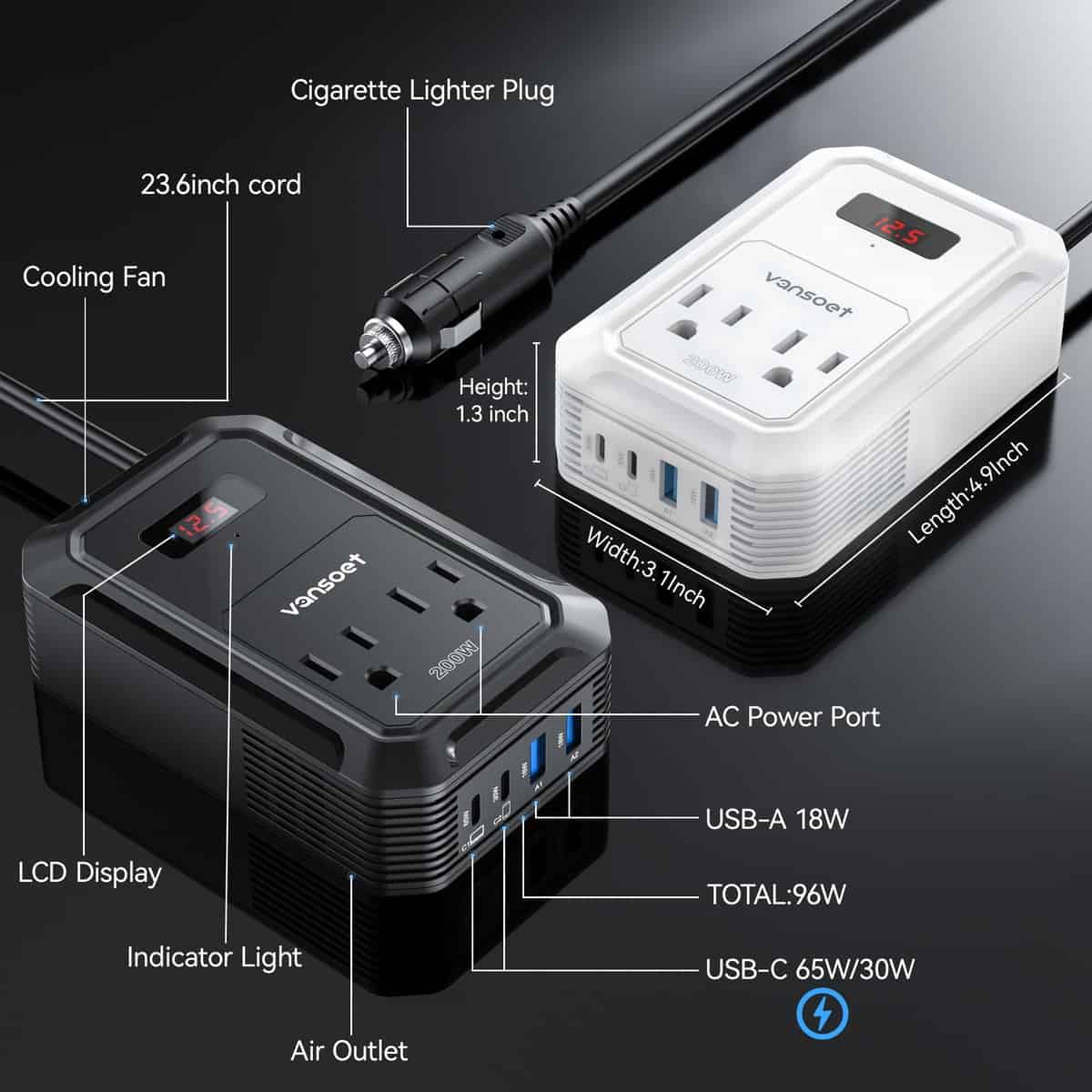 Inversor de corriente para automóvil de 200W -Blanco - Imagen 6