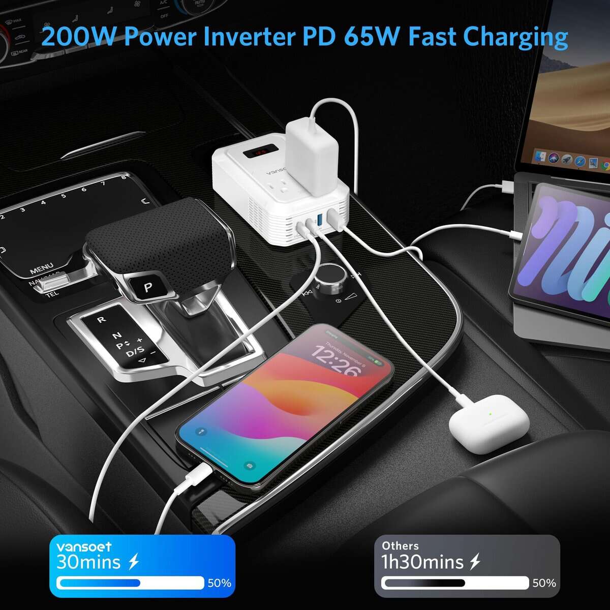 Inversor de corriente para automóvil de 200W -Blanco - Imagen 10