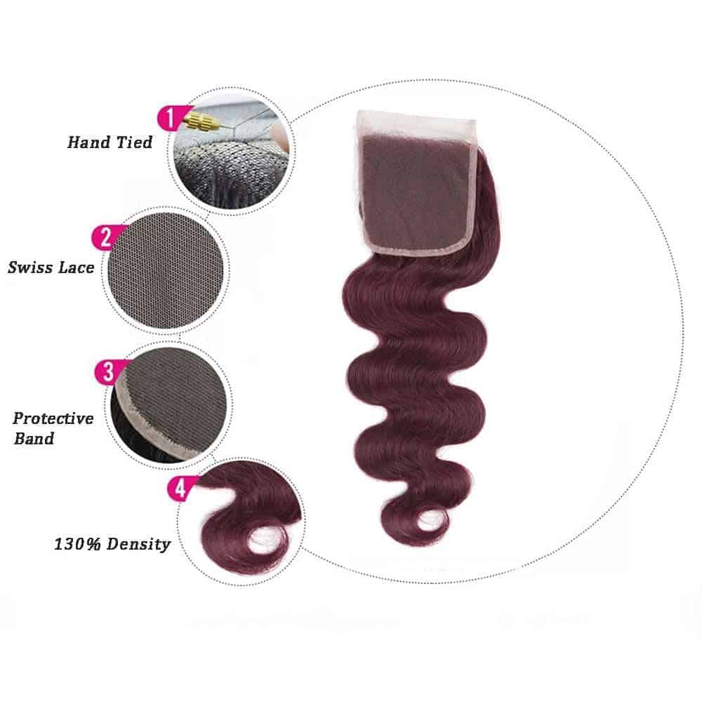 #99j Cierre de Encaje Rojo Vino 4X4 HDTransparente Frente - Imagen 5