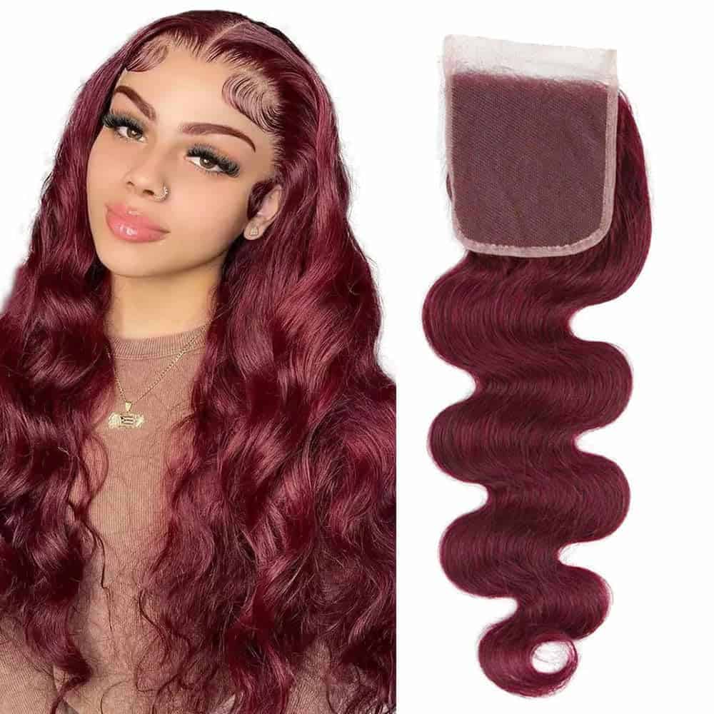 #99j Cierre de Encaje Rojo Vino 4X4 HDTransparente Frente