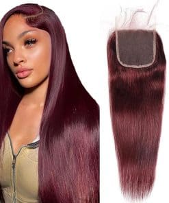 Cierre de Encaje 4X4 HD Transparente Color #99j Vino Rojo