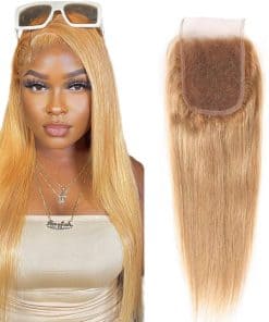 #27 Cierre de Encaje Rubia Miel 4X4 HD Transparente Encaje