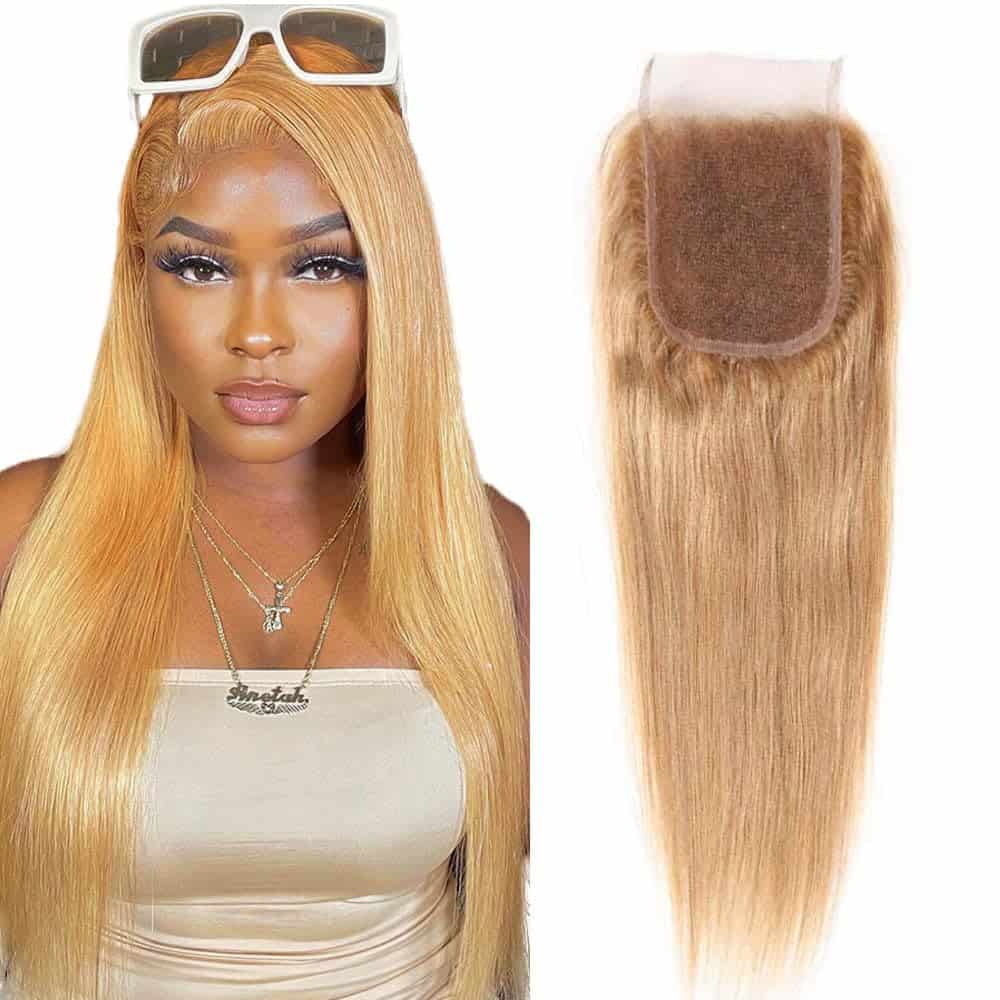 #27 Cierre de Encaje Rubia Miel 4X4 HD Transparente Encaje