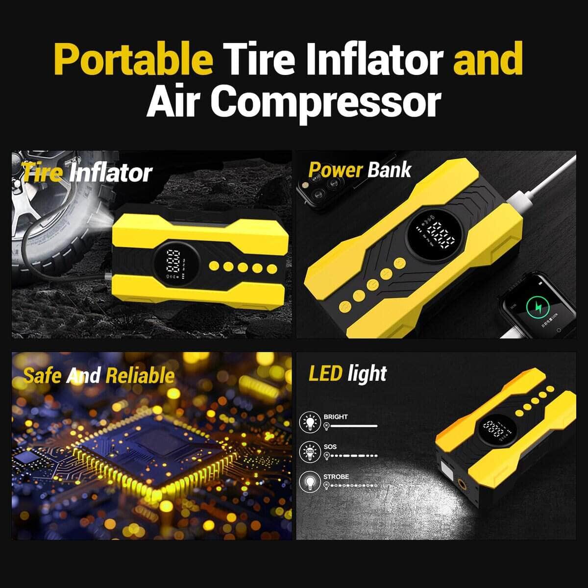 Compresor de aire portátil Kalyoosen Tire Inflator, 200PSI - Imagen 7