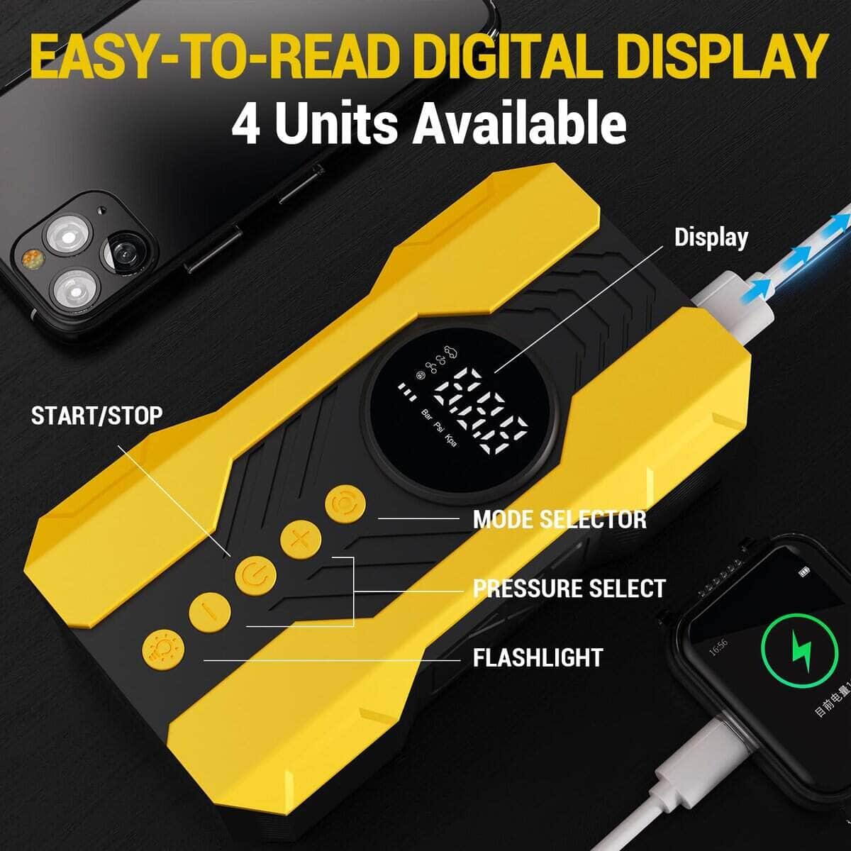 Compresor de aire portátil Kalyoosen Tire Inflator, 200PSI - Imagen 5