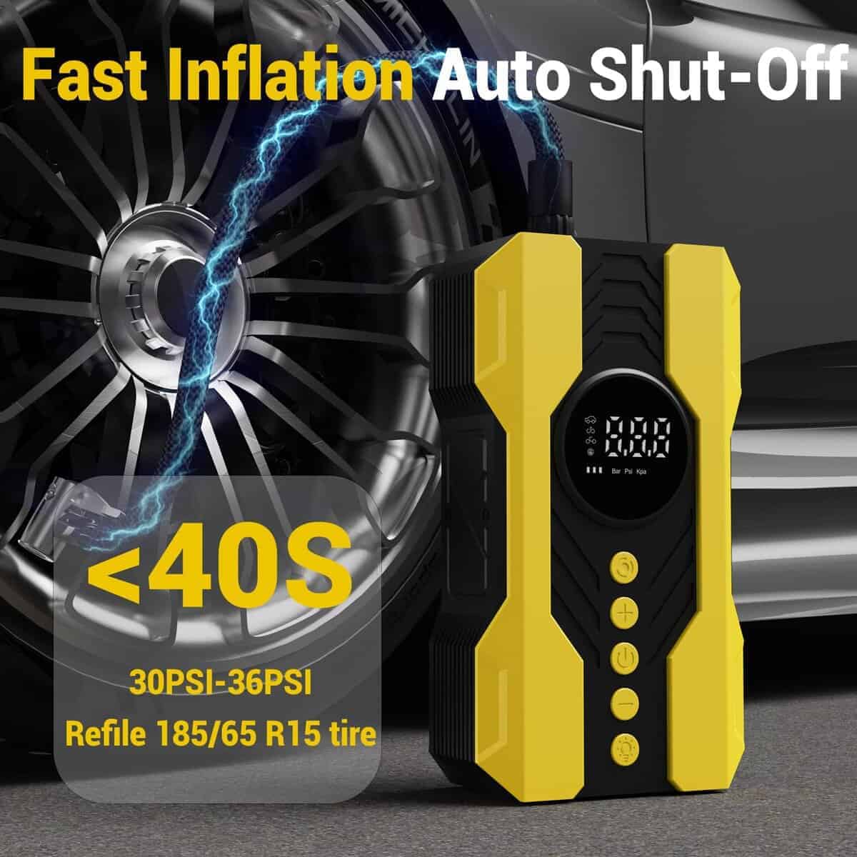 Compresor de aire portátil Kalyoosen Tire Inflator, 200PSI - Imagen 3