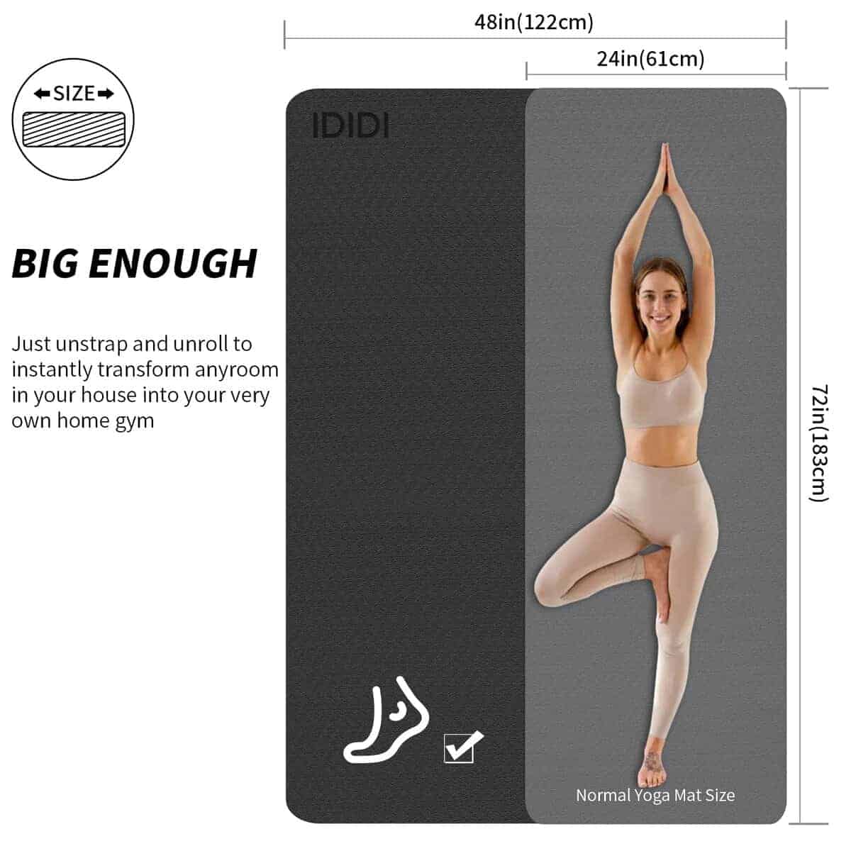 Tapete Grande de Yoga de 8mm (6'x 4') - Extra Largo y Ancho - Imagen 3