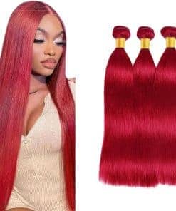 Paquetes Rojos Extensiones de Cabello Humano Liso 18 20 22