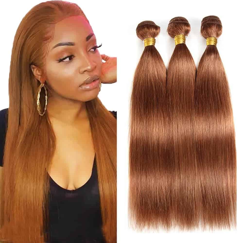 #30 Brown Bundles Cabello Humano Recto 18 20 22 Pulgadas 3