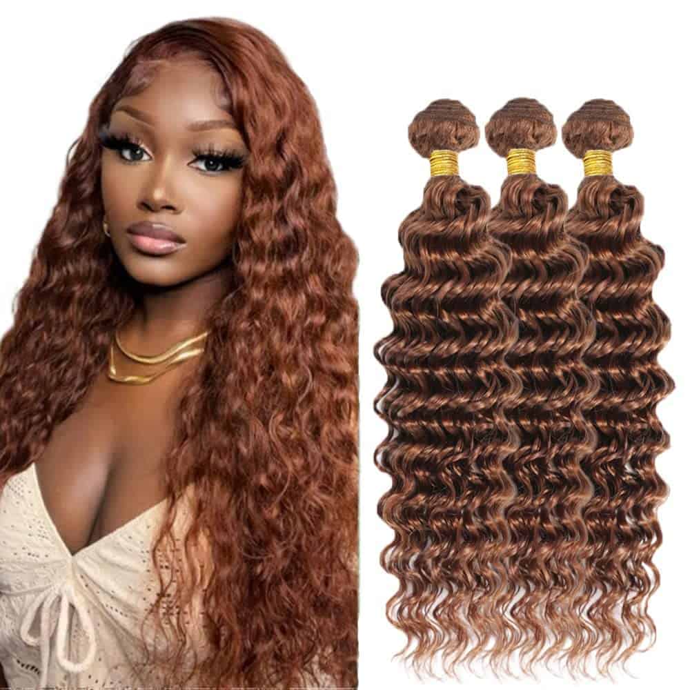 #30 Brown Bundles Cabello Humano Ondulado de Agua 18 20 22