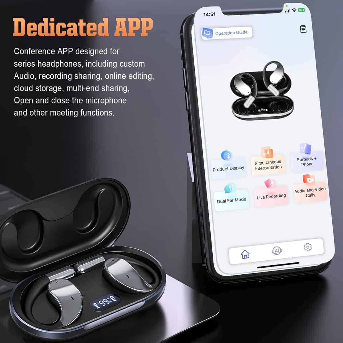 Auriculares de traducción de idiomas AI, -Negro - Imagen 5