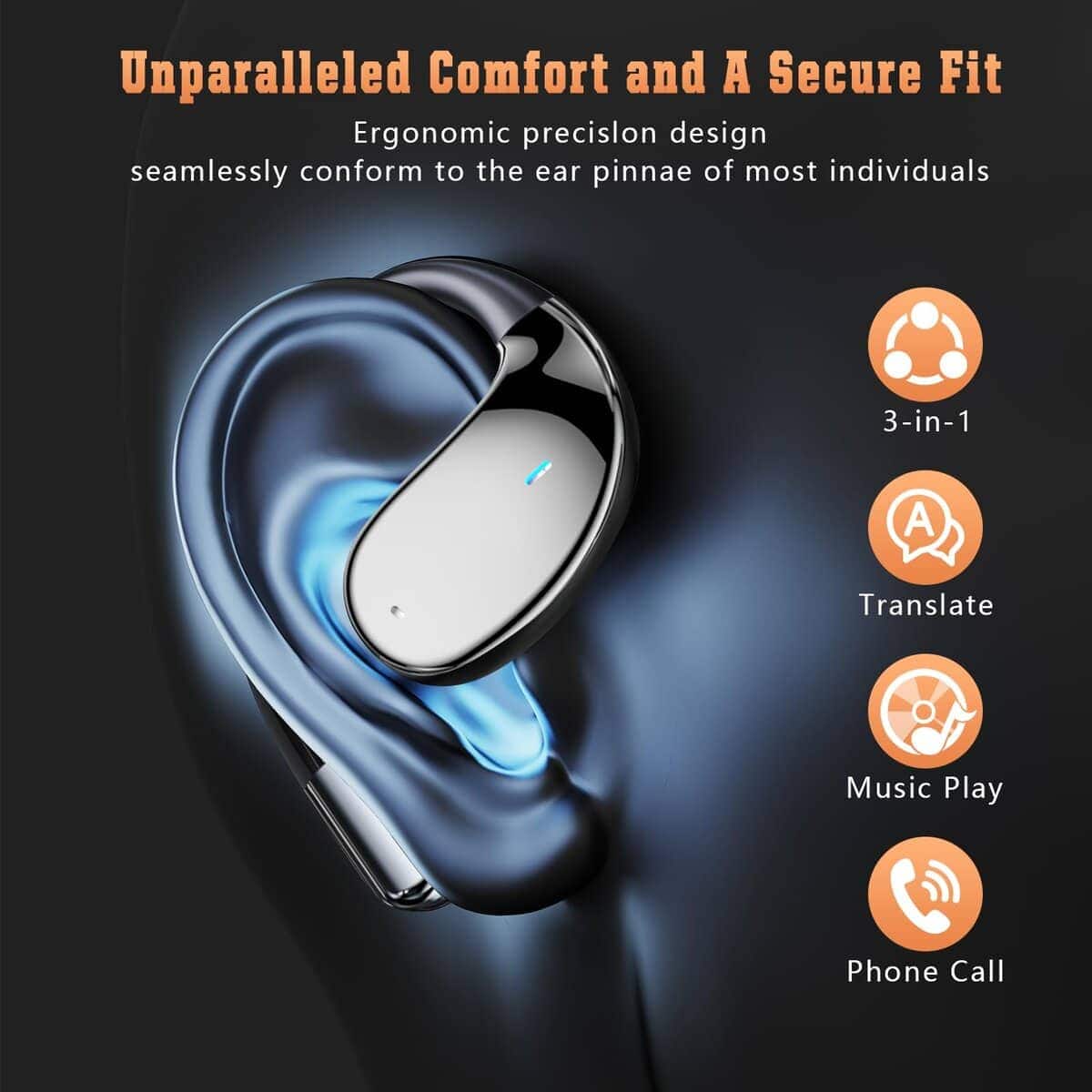 Auriculares de traducción de idiomas AI, -Negro - Imagen 4