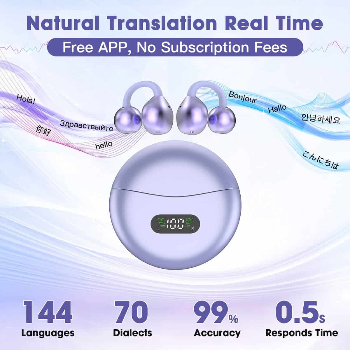 Yukee Auriculares de Traducción AI en Tiempo -Morado - Imagen 3