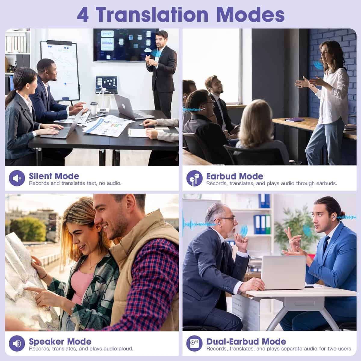 Yukee Auriculares de Traducción AI en Tiempo -Morado - Imagen 6