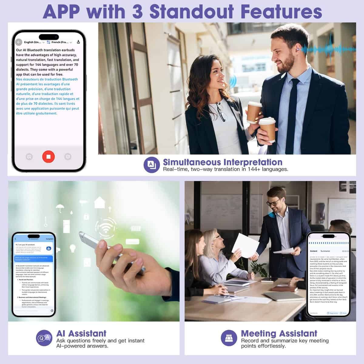 Yukee Auriculares de Traducción AI en Tiempo -Morado - Imagen 5