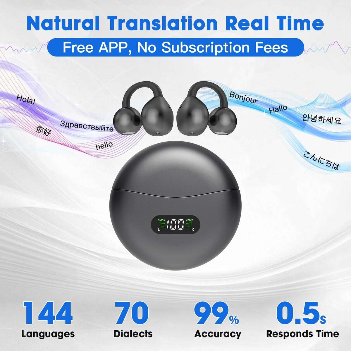 Yukee Auriculares de Traducción AI en Tiempo -Negro - Imagen 3