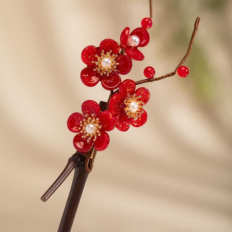 Rabithenn Pinza para el Cabello Flor de Camelia Roja con - Imagen 5