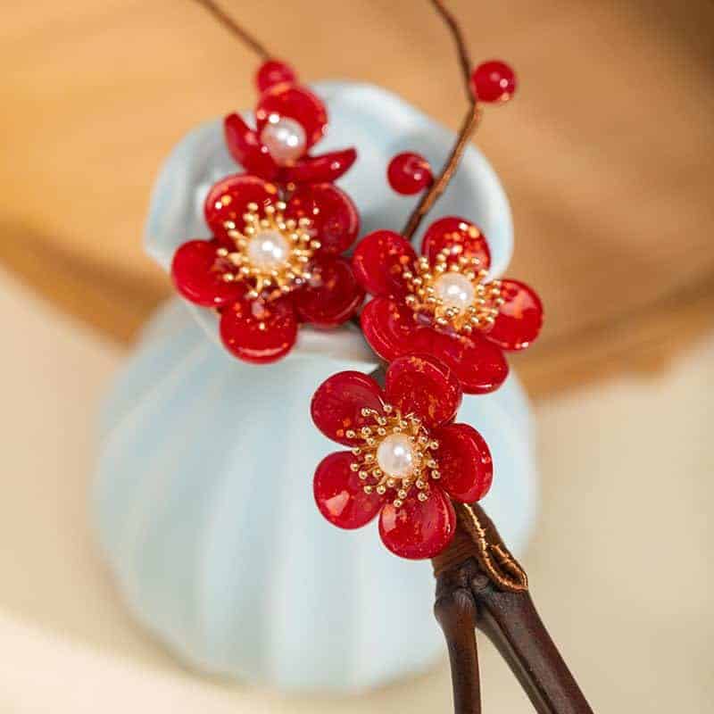 Rabithenn Pinza para el Cabello Flor de Camelia Roja con - Imagen 3