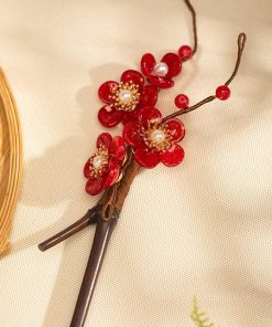 Rabithenn Pinza para el Cabello Flor de Camelia Roja con