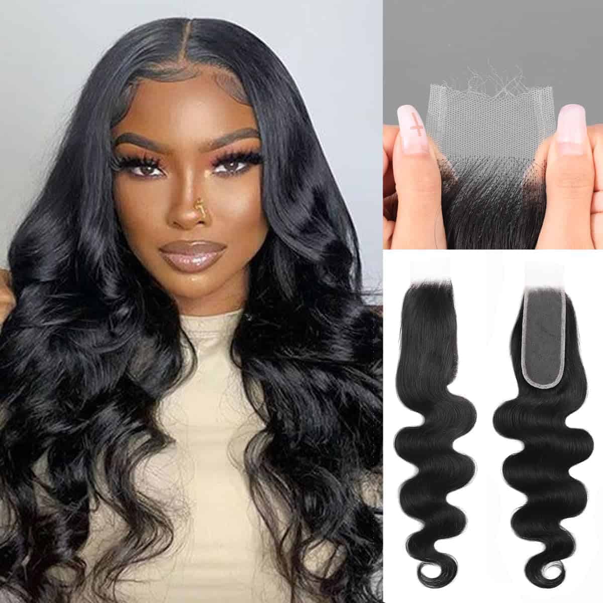 Cierre de Encaje Real HD de Piel 2x6 Onda del Cuerpo Pelo - Imagen 3