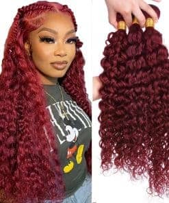 Mechones de Cabello Humano en Ondas de Agua Color Borgoña