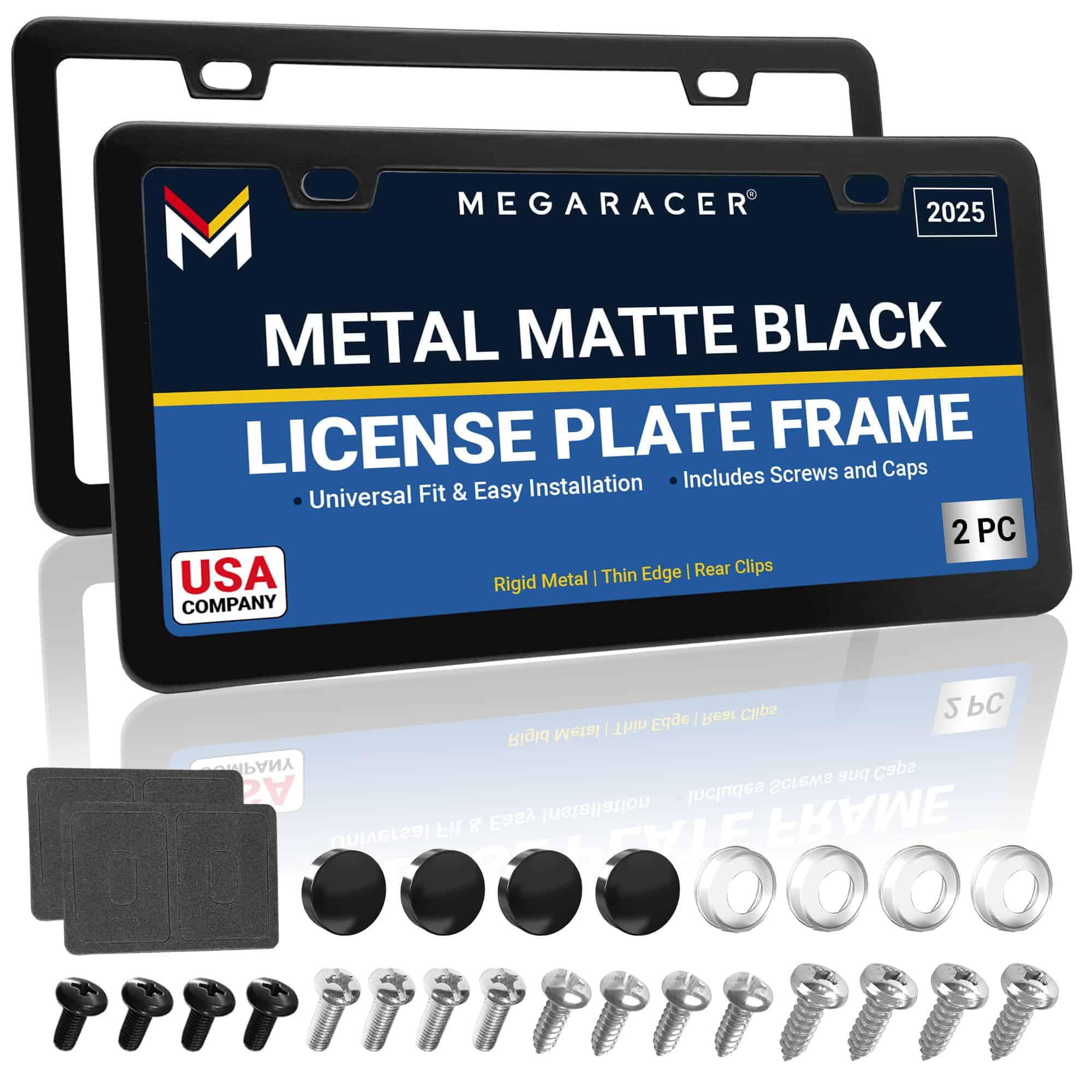 Porta Placas para Auto Negro Mate Metal | 2 Pack |
