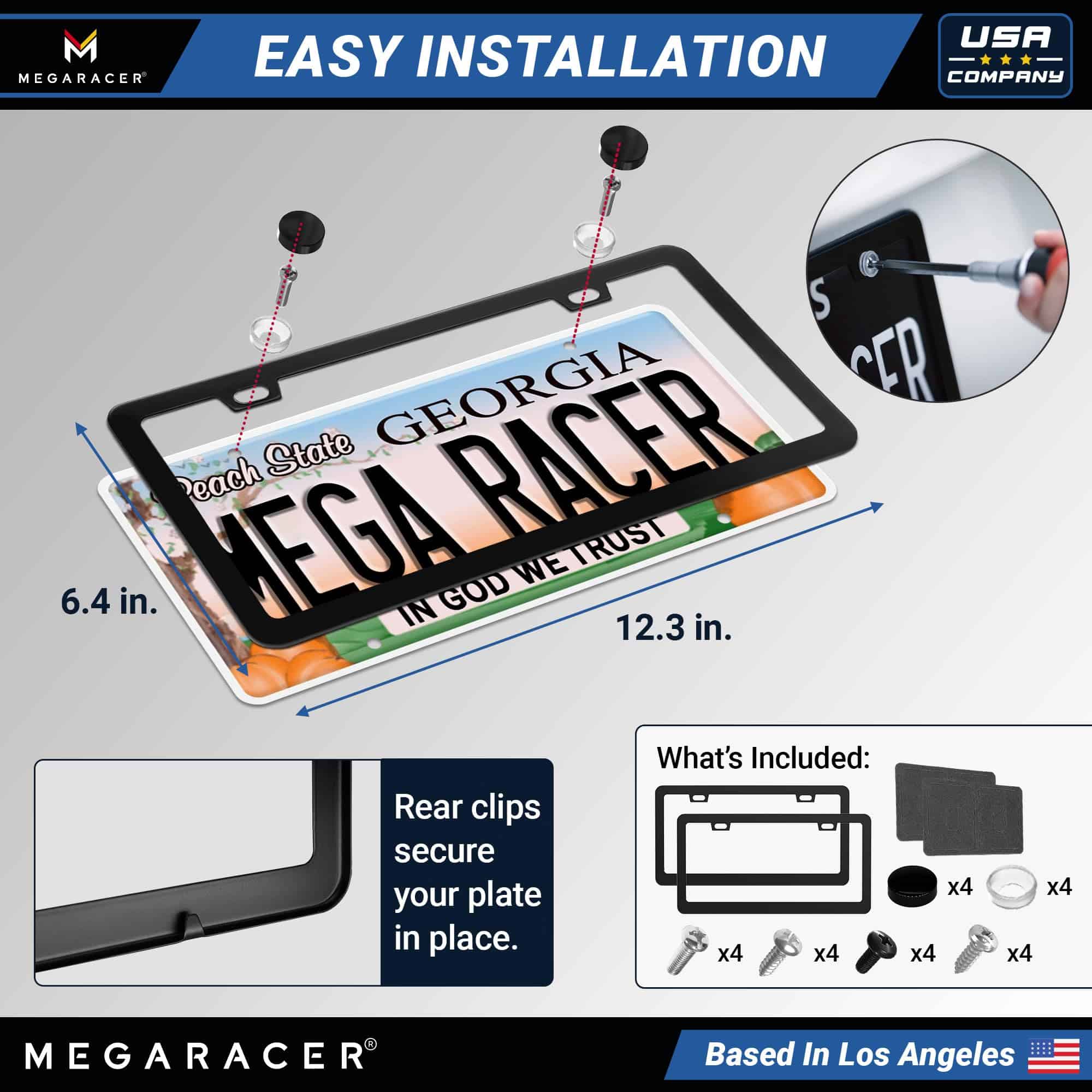 Porta Placas para Auto Negro Mate Metal | 2 Pack | - Imagen 7