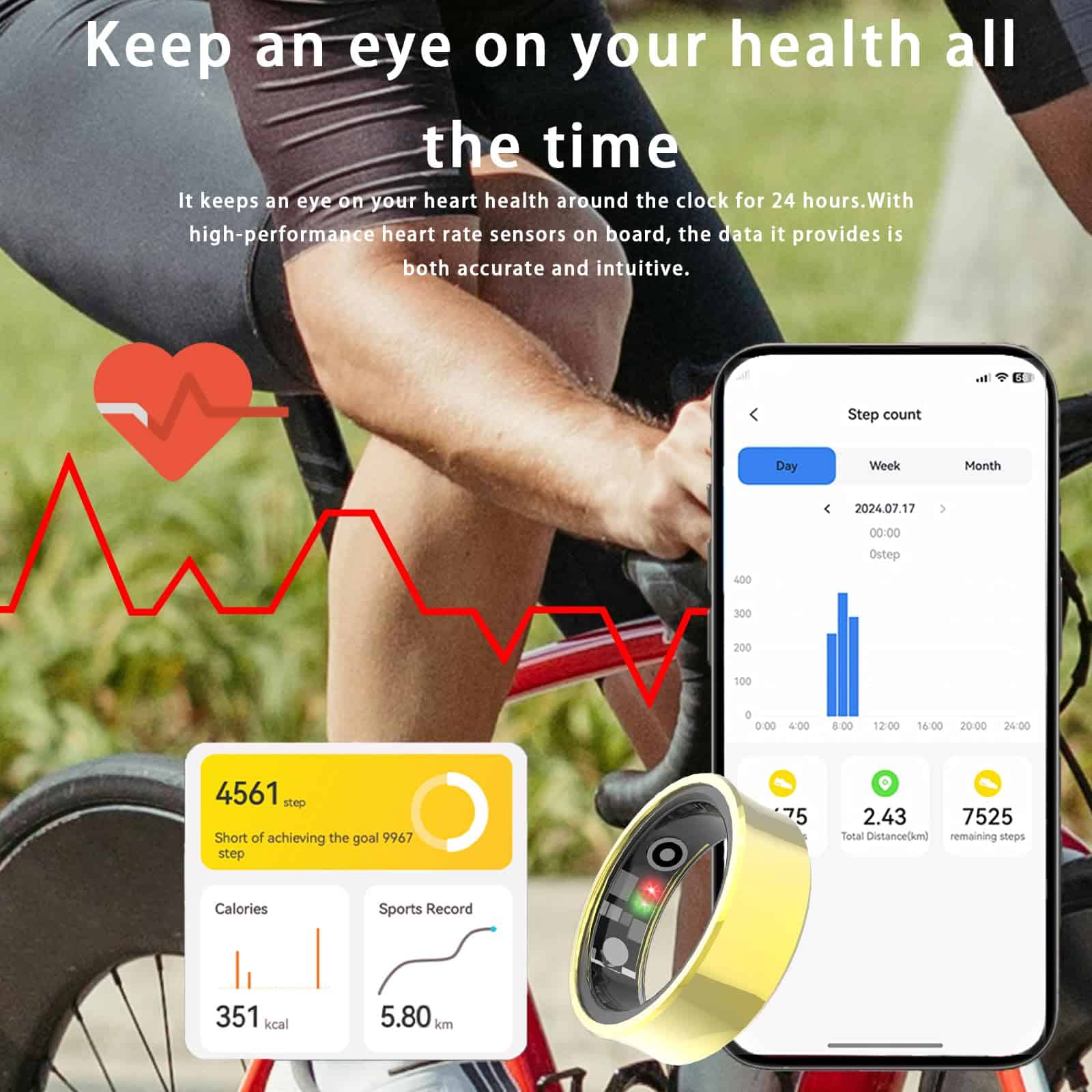 Anillo de Salud Inteligente SRZOBYU con -Negro - Imagen 4