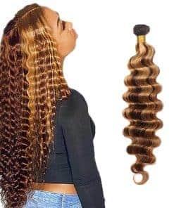 Mechones de pelo humano ondulado profundo rubio con