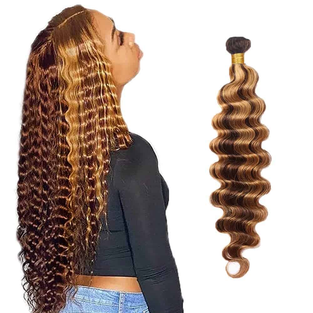 Mechones de pelo humano ondulado profundo rubio con