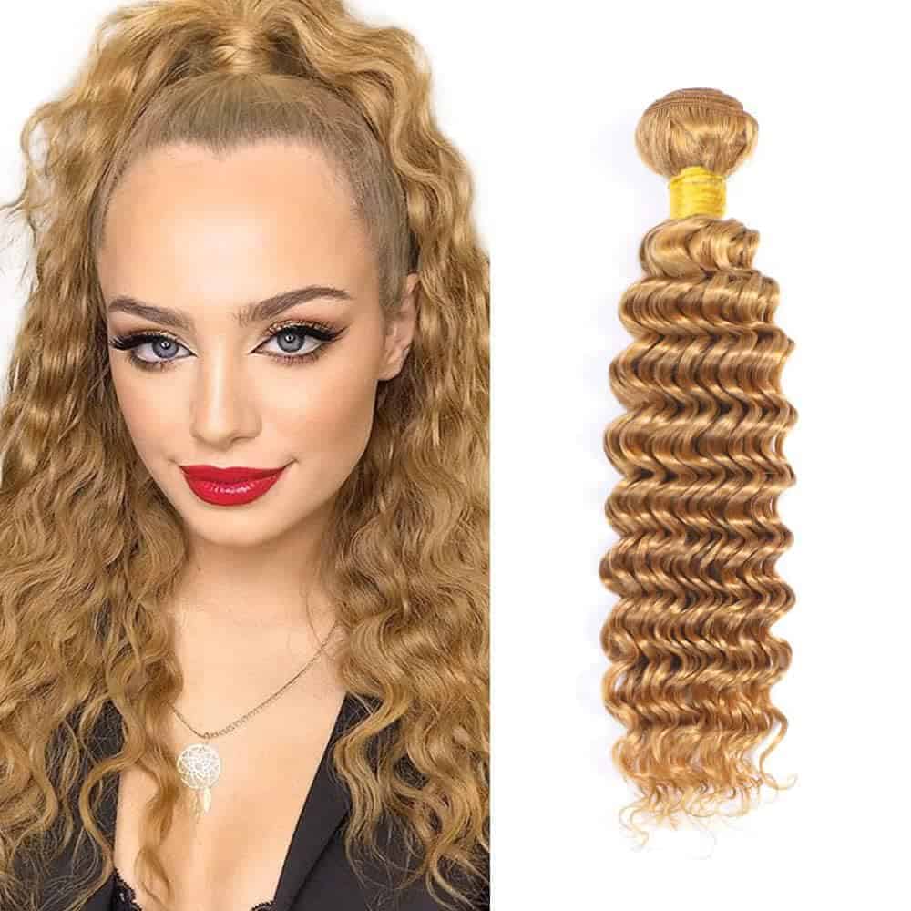 #27 Mechones Rubios Miel Onda Profunda 34 Pulgadas 1 Mechón