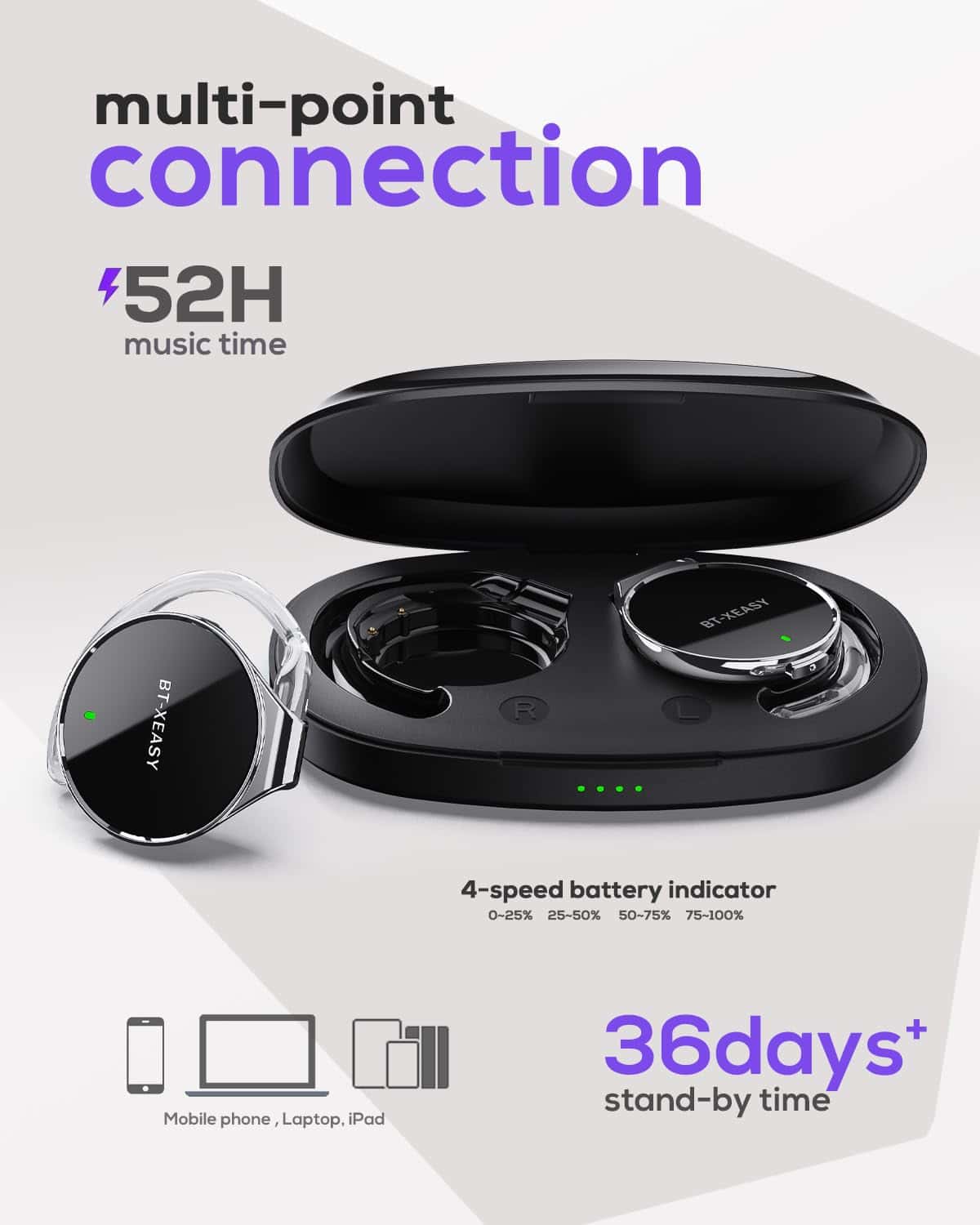 Audífonos Bluetooth 5.4 On Ear, -Negro y Plateado - Imagen 4