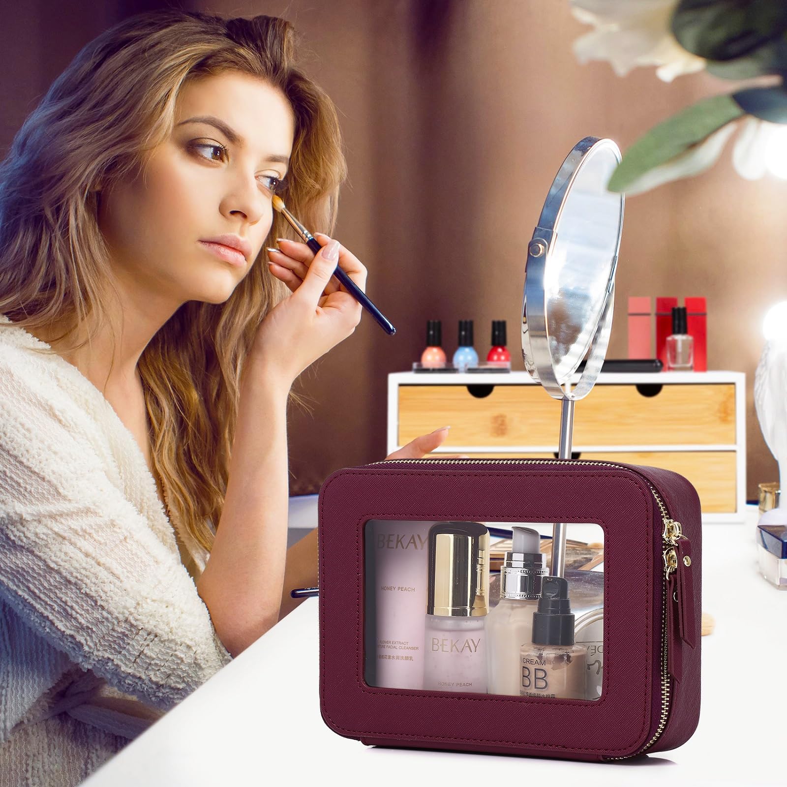 Bolsa de Maquillaje Transparente Rosa Pinkmik a Prueba de - Imagen 5