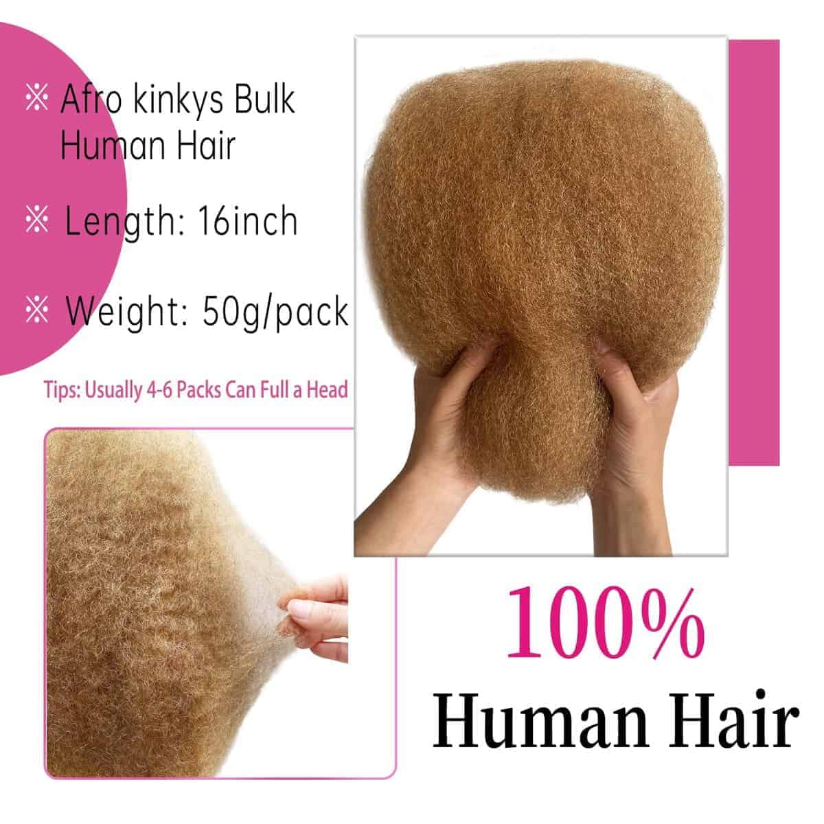 Cabello Humano Rizado Afro para Trenzas Kinky-Curly Afro - Imagen 3