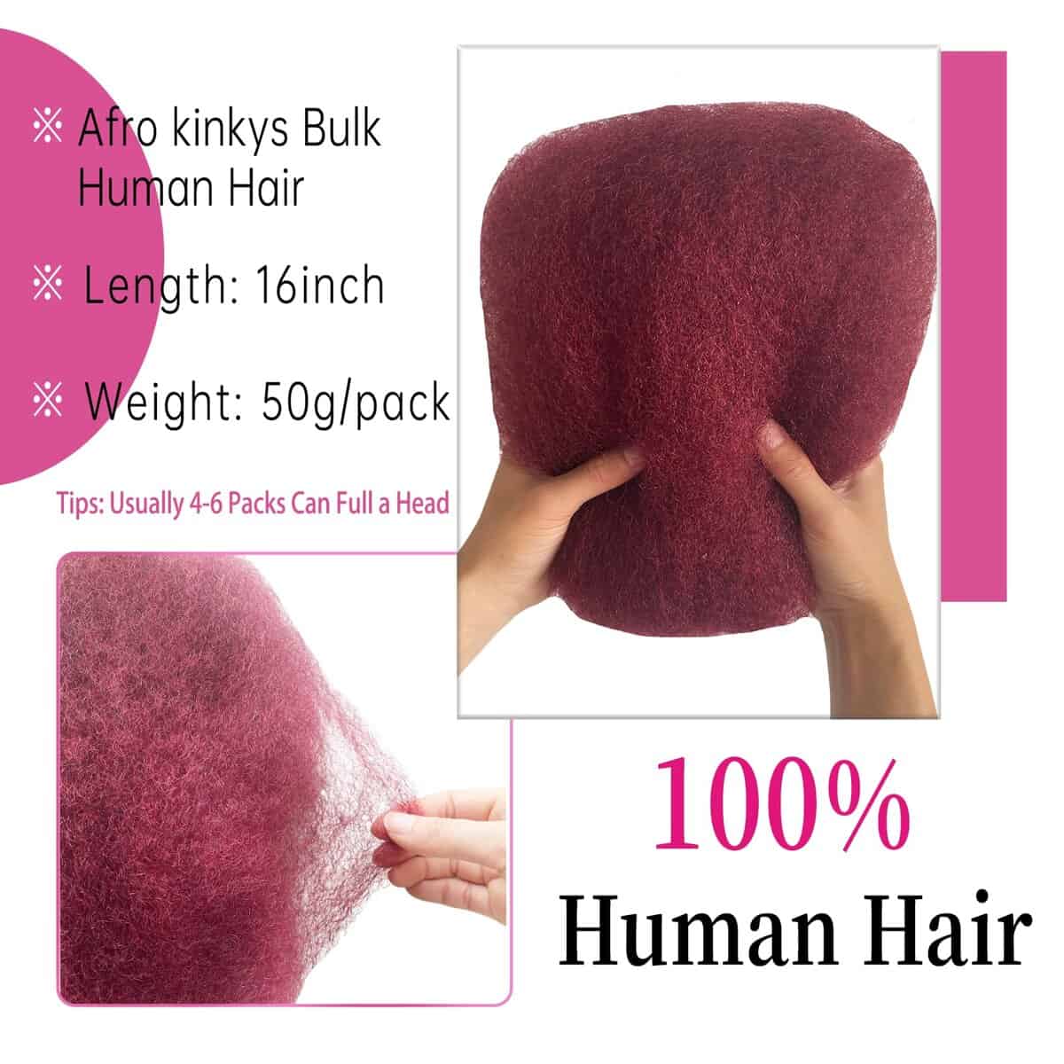 Cabello Humano Afro Kinky para Trenzar, a Granel Rizado - Imagen 3