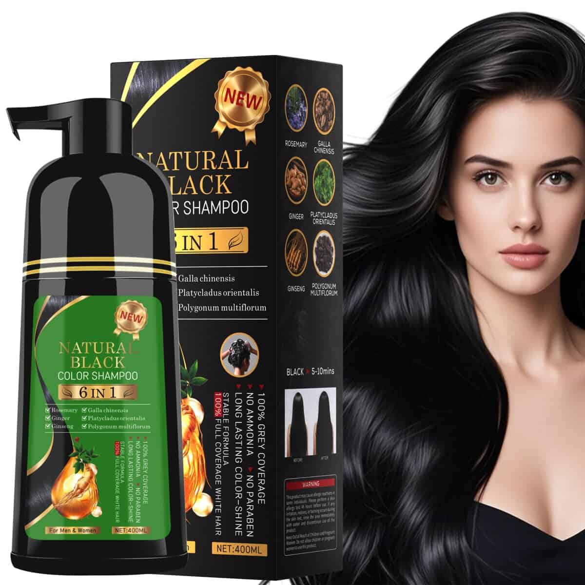 Champú para teñir el cabello TWMINYUE 6 en 1 Fórmula Herbal