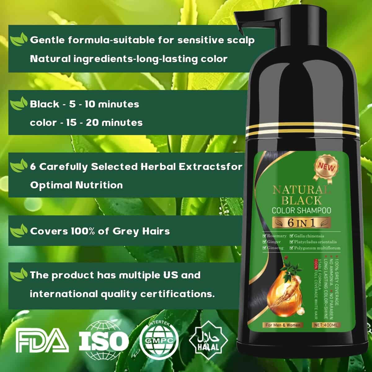 Champú para teñir el cabello TWMINYUE 6 en 1 Fórmula Herbal - Imagen 5