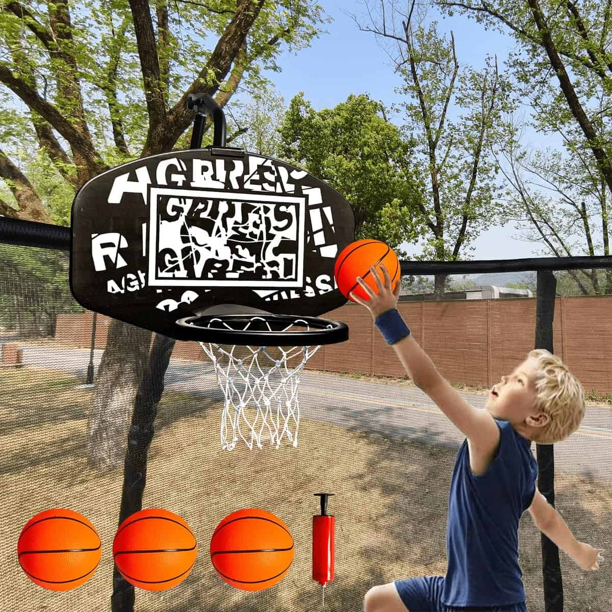 Aro de Baloncesto Ajustable Universal para Trampolín, con 3