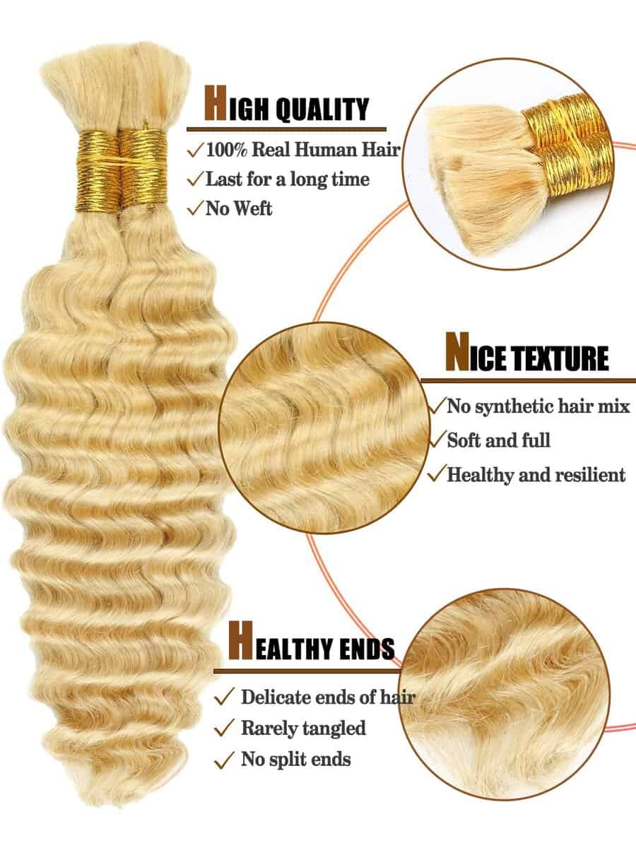 Cabello de trenzar humano ondulado profundo en color rubio - Imagen 4