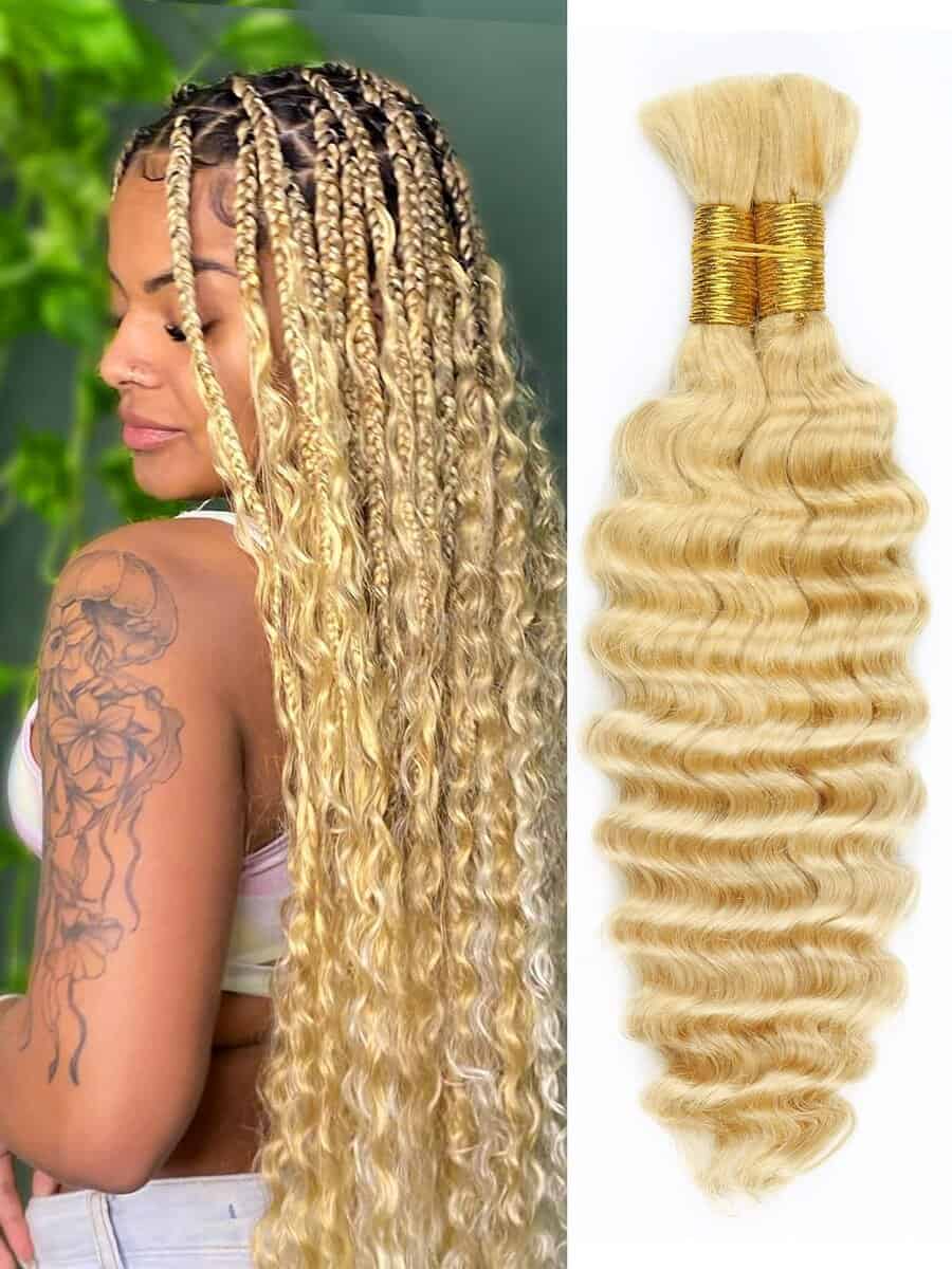 Cabello de trenzar humano ondulado profundo en color rubio