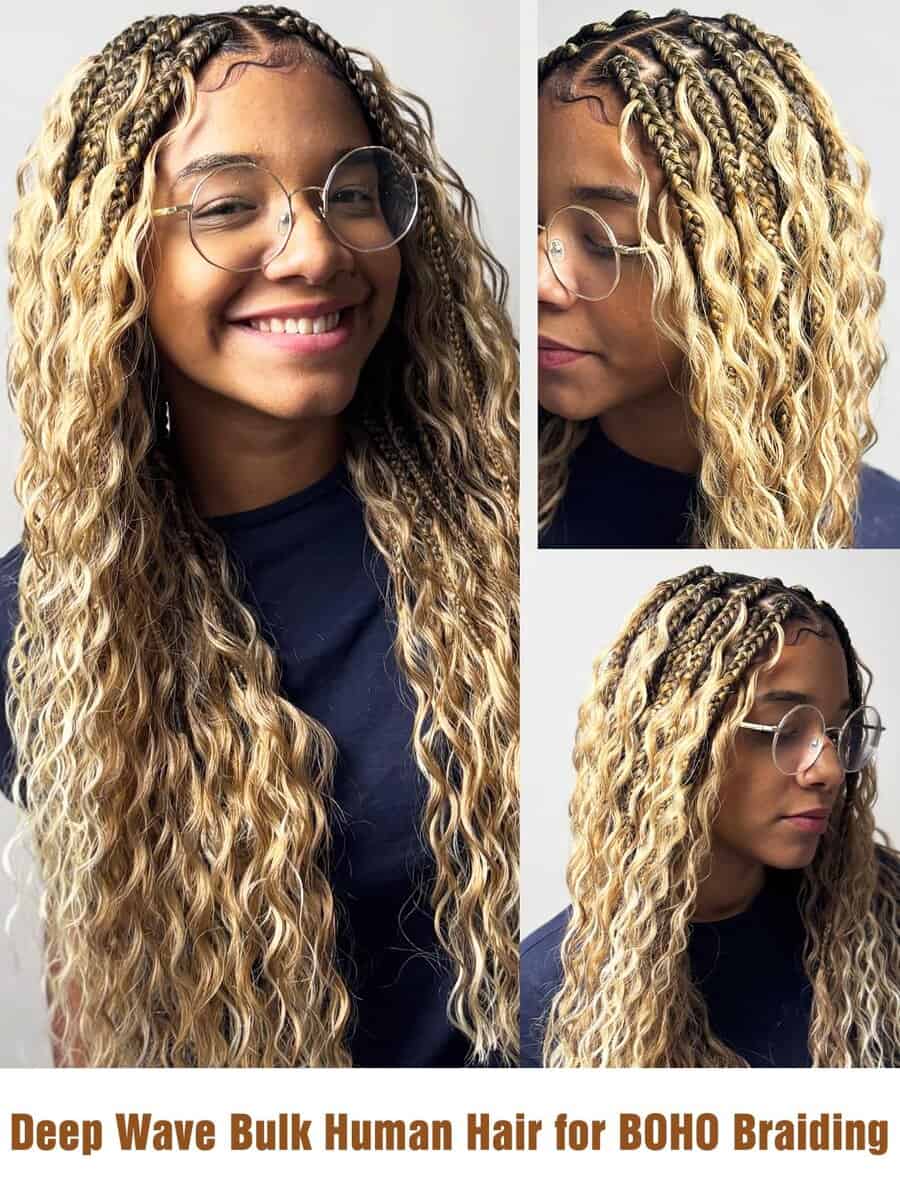 Cabello de trenzar humano ondulado profundo en color rubio - Imagen 7