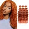 #350 Ginger Orange Bundles Pelo Humano Onda Profunda 18 20