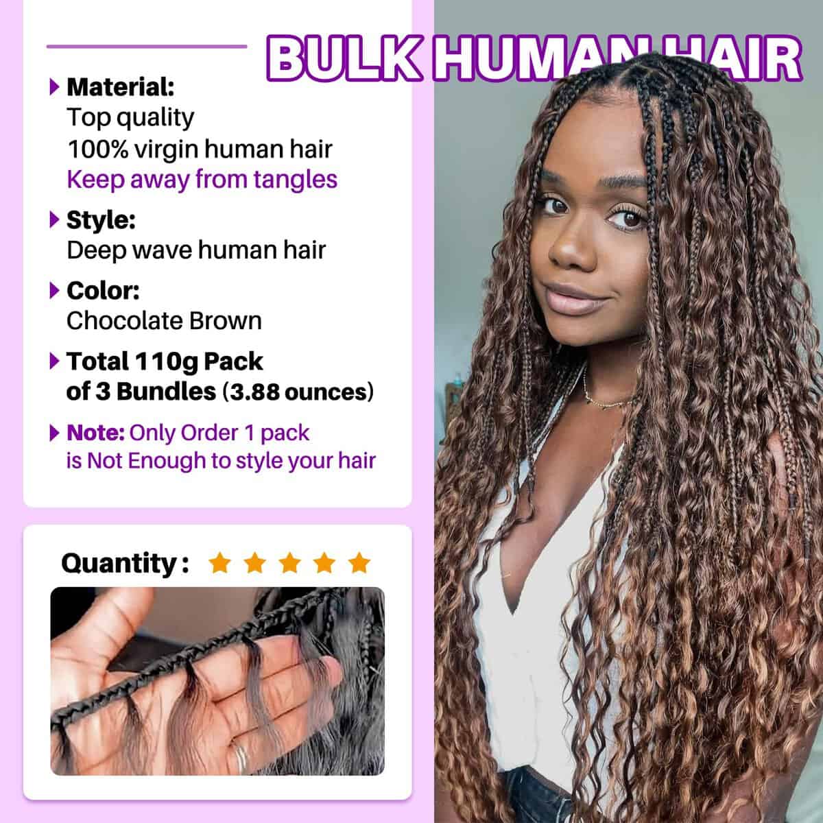 Cabello trenzado humano para trenzas boho, trenzas boho de - Imagen 4