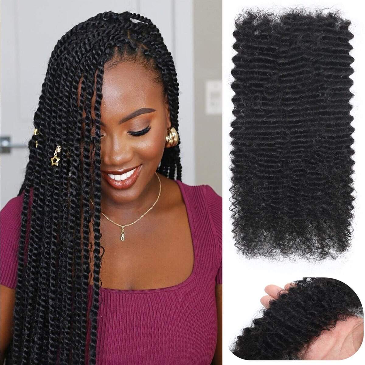 Cabello Afro Kinkys Bulk para Mini Twist, Trenzas,